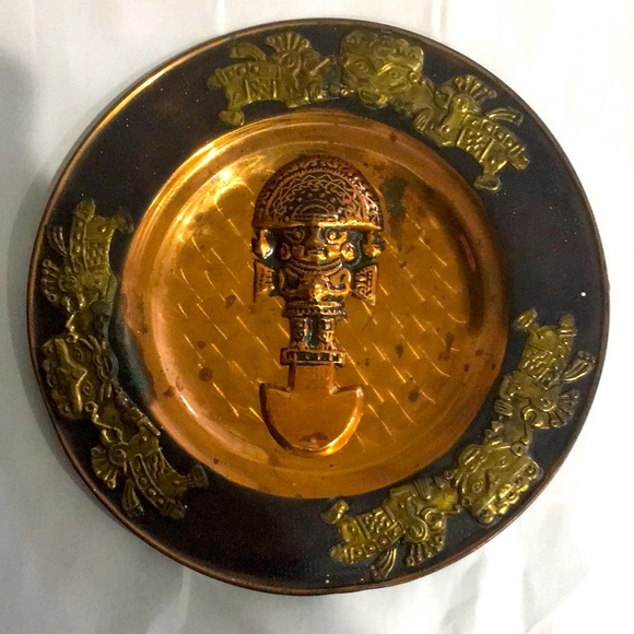 Vintage Copper/Brass  Mexico Aztec Mayan Decorative Wall Hanging Plate - Picture 1 of 7
